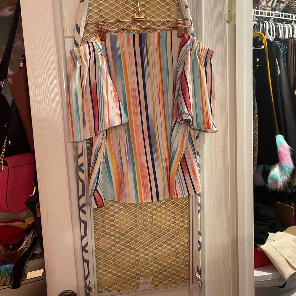 PASTEL STRIPED OFF THE SHOULDER BLOUSE